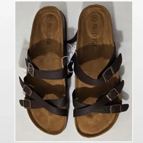 NewโFalls Creek Shoes Womens Sandals Dark Brown Straps Buckles Slip On Size 11 - Picture 7 of 15